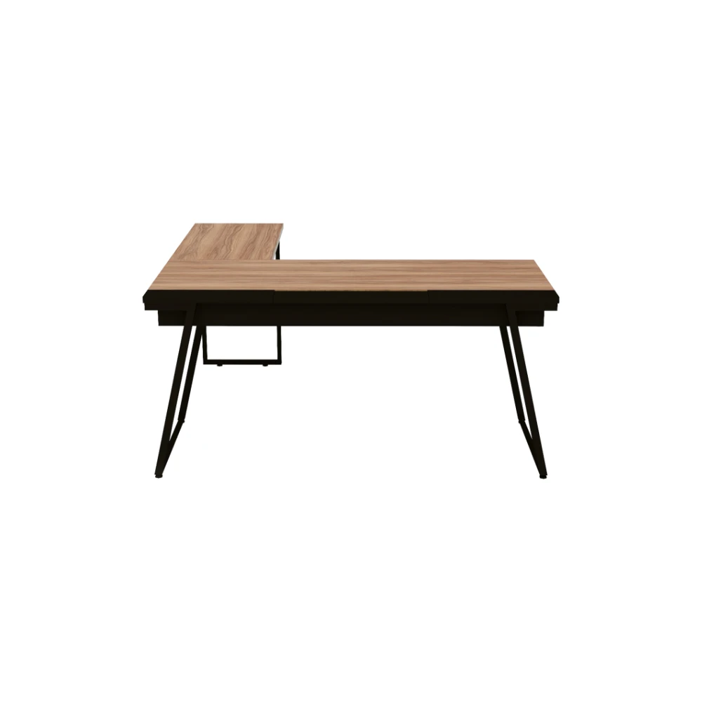 Mesa de escritório em L industrial com extensão e bandeja Soho